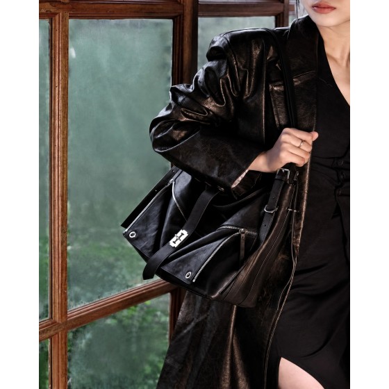 Top-Grain Leather Bow-Collar Bag