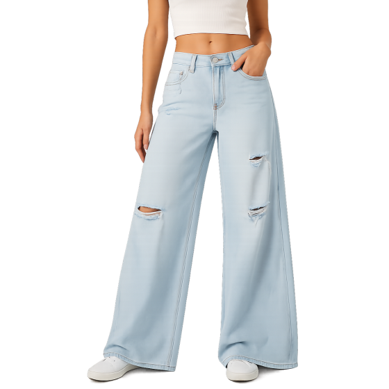 Distressed Wide-Leg Jeans